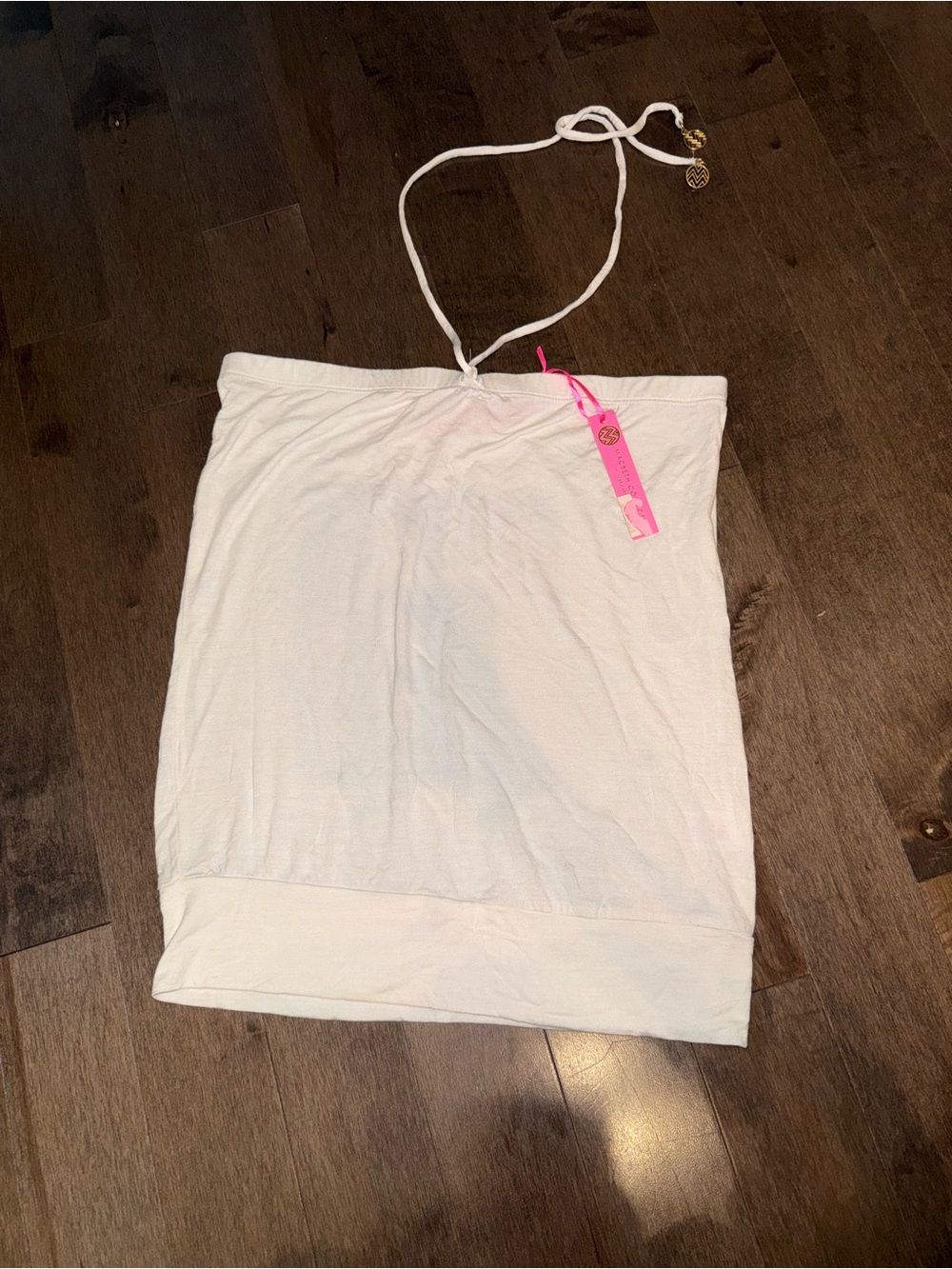 Macbeth Collection Optic White Tube Top Halter Shirt Sz XS NWT Gold Charms